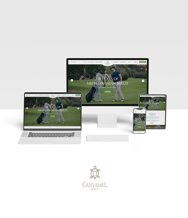 Diseño web para Canyamel Golf por CR Disseny, mostrando una interfaz elegante y funcional para un campo de golf.